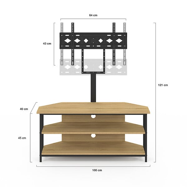 ID MARKET - Meuble TV 100 cm d'angle DETROIT avec étagères et support TV réglable de 32 à 70 pouces design industriel - large