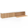 ID MARKET - Meuble TV 180 cm suspendu JULIETTE 2 portes plateau effet marbre lattes tasseau bois coloris chêne - vignette