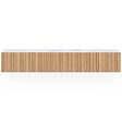ID MARKET - Meuble TV 180 cm suspendu JULIETTE 2 portes plateau effet marbre lattes tasseau bois coloris chêne - vignette
