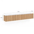 ID MARKET - Meuble TV 180 cm suspendu JULIETTE 2 portes plateau effet marbre lattes tasseau bois coloris chêne - vignette