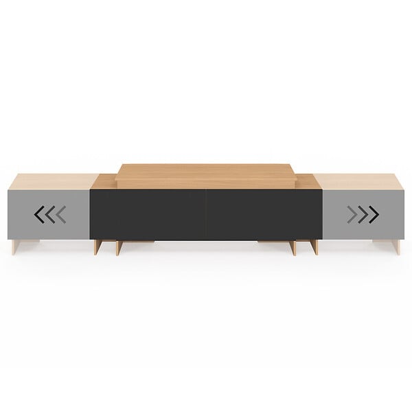 ID MARKET - Meuble TV extensible 140-240 cm VLAD 2 portes bois et noir - large