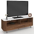 ID MARKET - Meuble TV 140 cm MARLA noyer effet lattes 2 tiroirs et plateau marbre blanc ALASKA - vignette