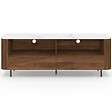 ID MARKET - Meuble TV 140 cm MARLA noyer effet lattes 2 tiroirs et plateau marbre blanc ALASKA - vignette