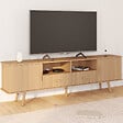 ID MARKET - Meuble TV 180 cm JULIETTE 2 portes et 2 tiroirs lattes tasseau bois coloris chêne - vignette