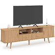 ID MARKET - Meuble TV 180 cm JULIETTE 2 portes et 2 tiroirs lattes tasseau bois coloris chêne - vignette