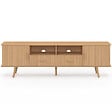 ID MARKET - Meuble TV 180 cm JULIETTE 2 portes et 2 tiroirs lattes tasseau bois coloris chêne - vignette