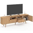 ID MARKET - Meuble TV 180 cm JULIETTE 2 portes et 2 tiroirs lattes tasseau bois coloris chêne - vignette
