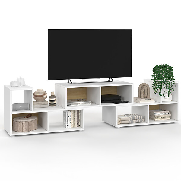 ID MARKET - Meuble TV combiné 3 pièces modulables LEONARD pour salon chambre et bureau, 140-205 x 30 x 43 cm - large