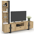 ID MARKET - Ensemble meuble TV avec étagères et placard 200 cm PHOENIX bois et noir - vignette