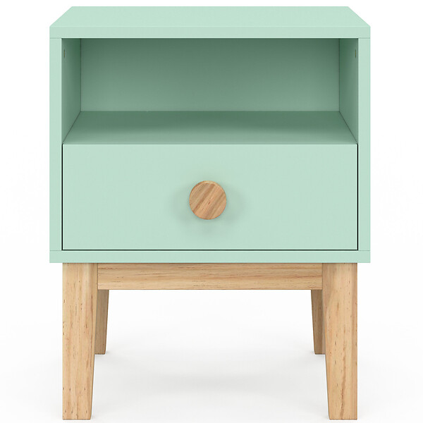 ID MARKET - Table de chevet enfant JACOB 1 tiroir + 1 niche vert d'eau et bois - large