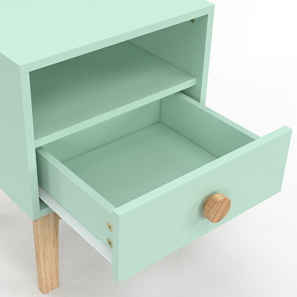 ID MARKET - Table de chevet enfant JACOB 1 tiroir + 1 niche vert d'eau et bois - large