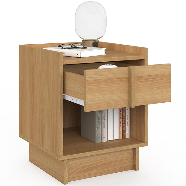 ID MARKET - Lot de 2 tables de chevet ROSIE 1 tiroir et 1 niche façon hêtre design minimaliste - large