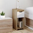 ID MARKET - Lot de 2 tables de chevet étroites ANOUK 1 tiroir avec niche bois façon hêtre et blanc - vignette