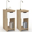 ID MARKET - Lot de 2 tables de chevet étroites ANOUK 1 tiroir avec niche bois façon hêtre et blanc - vignette