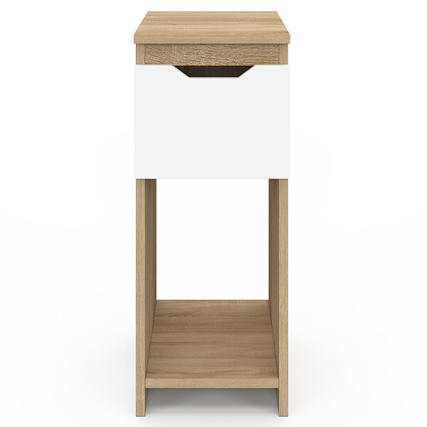 ID MARKET - Lot de 2 tables de chevet étroites ANOUK 1 tiroir avec niche bois façon hêtre et blanc - large