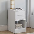ID MARKET - Lot de 2 tables de chevet UPPAH 1 tiroir en tissu avec niche bois blanc - vignette