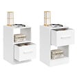 ID MARKET - Lot de 2 tables de chevet UPPAH 1 tiroir en tissu avec niche bois blanc - vignette