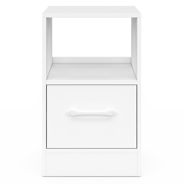 ID MARKET - Lot de 2 tables de chevet UPPAH 1 tiroir en tissu avec niche bois blanc - large