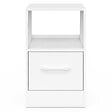ID MARKET - Lot de 2 tables de chevet UPPAH 1 tiroir en tissu avec niche bois blanc - vignette
