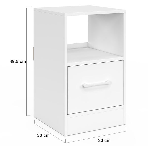 ID MARKET - Lot de 2 tables de chevet UPPAH 1 tiroir en tissu avec niche bois blanc - large