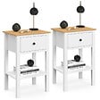 ID MARKET - Lot de 2 tables de chevet ACHILLE 1 tiroir et 1 tablette blanc et plateau bois - vignette