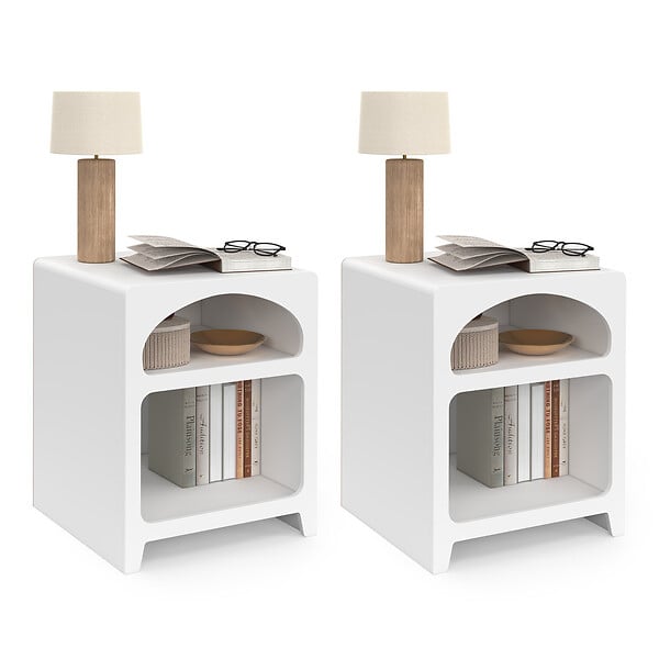 ID MARKET - Lot de 2 tables de chevets organiques ALESIA bois blanc 2 niches - large