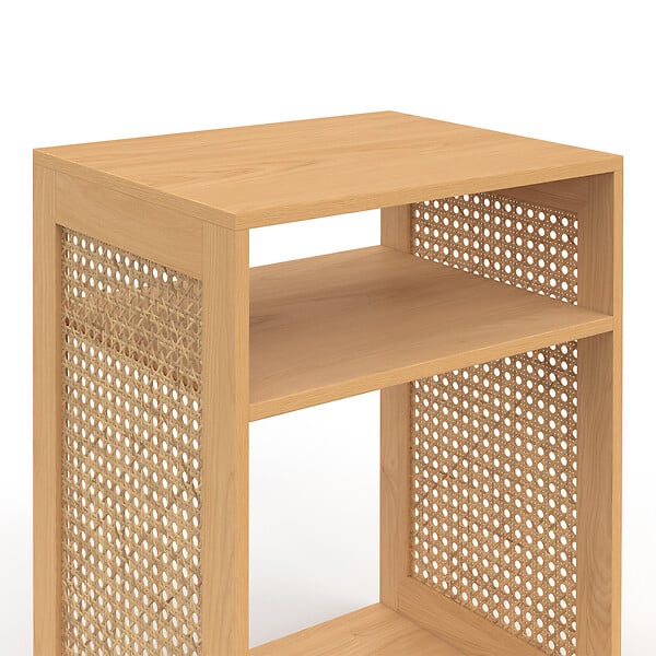 ID MARKET - Lot de 2 tables de chevet NORA avec rangements ouverts cannage et bois - large
