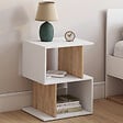 ID MARKET - Lot de 2 tables de chevet SOFIA forme S avec rangements ouverts blanc et effet hêtre - vignette