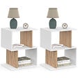 ID MARKET - Lot de 2 tables de chevet SOFIA forme S avec rangements ouverts blanc et effet hêtre - vignette
