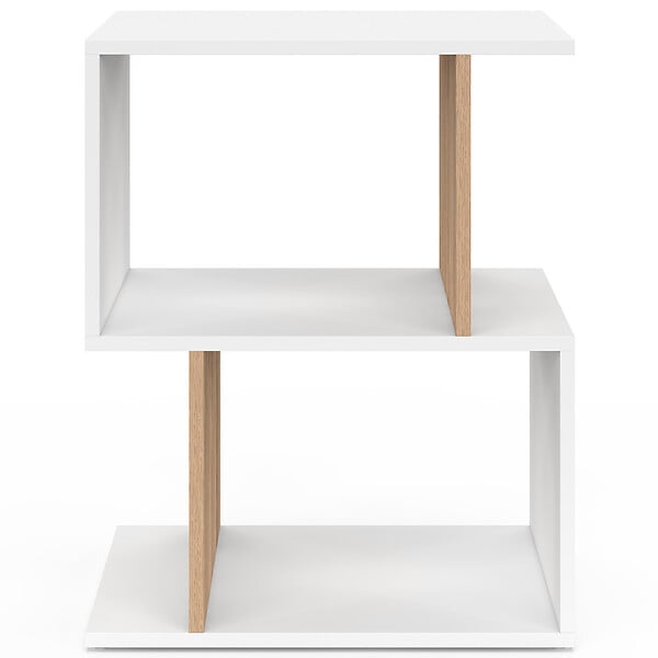 ID MARKET - Lot de 2 tables de chevet SOFIA forme S avec rangements ouverts blanc et effet hêtre - large