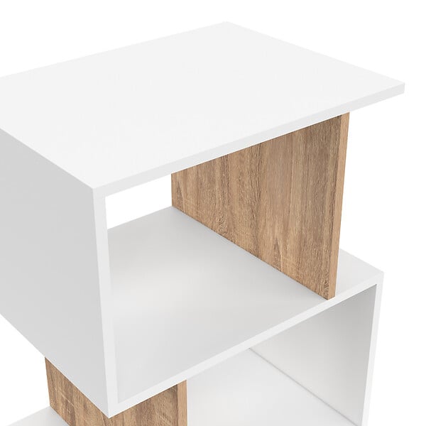 ID MARKET - Lot de 2 tables de chevet SOFIA forme S avec rangements ouverts blanc et effet hêtre - large