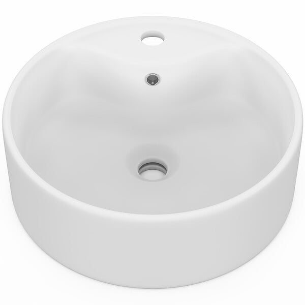 ID MARKET - Vasque à poser ronde en céramique blanche L. 41 x l. 41 x H. 15,5 cm - large
