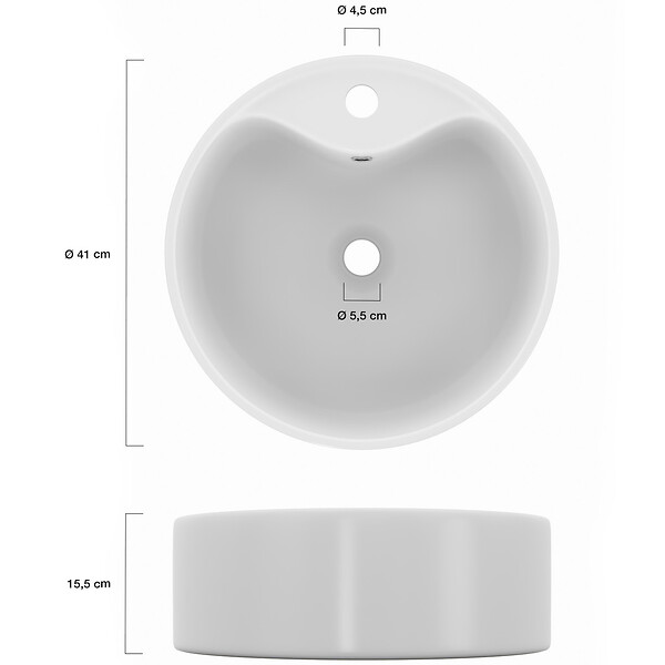 ID MARKET - Vasque à poser ronde en céramique blanche L. 41 x l. 41 x H. 15,5 cm - large