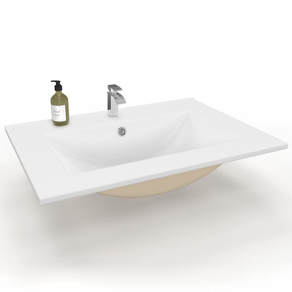 ID MARKET - Vasque à encastrer rectangle en céramique blanche L. 61 x l. 46 x H. 17 cm - large