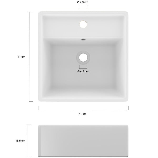ID MARKET - Vasque à poser carrée en céramique blanche L. 41 x l. 41 x H. 15,5 cm - large