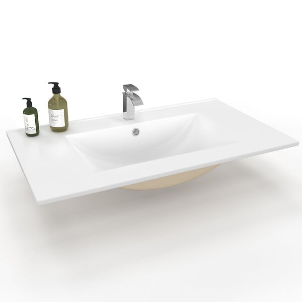 ID MARKET - Vasque à encastrer rectangle en céramique blanche L. 81 x l. 46 x H. 17 cm - large