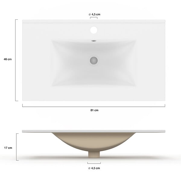 ID MARKET - Vasque à encastrer rectangle en céramique blanche L. 81 x l. 46 x H. 17 cm - large