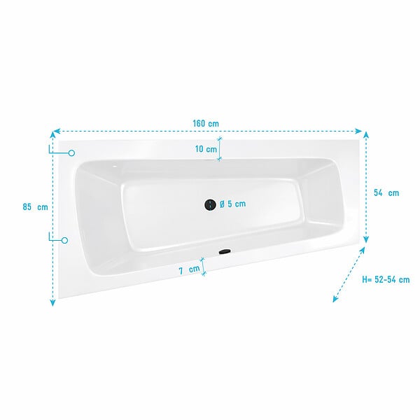 ALLIBERT - Baignoire asymétrique droite 160x85x54 cm - 100% acrylique blanc brillant - large