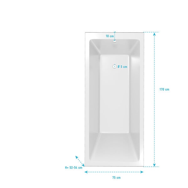 ALLIBERT - Baignoire rectangulaire 170x75x54cm avec dossier - Acrylique et ABS Blanc brillant - large