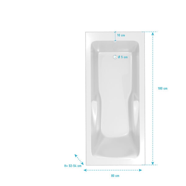 ALLIBERT - Baignoire rectangulaire 180x80x54cm avec zone de douche - Acrylique et ABS Blanc brillant - large