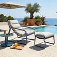 OVIALA - Fauteuil relax en acier et textilène avec repose-pieds bleu pacific - Sotia - vignette