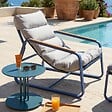OVIALA - Fauteuil relax en acier et textilène avec repose-pieds bleu pacific - Sotia - vignette
