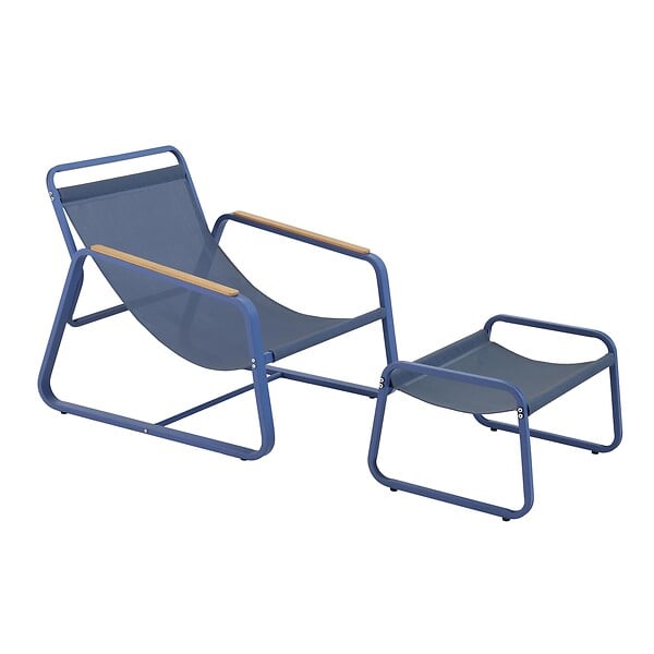 OVIALA - Fauteuil relax en acier et textilène avec repose-pieds bleu pacific - Sotia - large