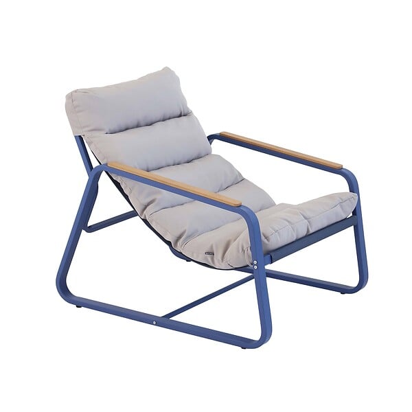 OVIALA - Fauteuil relax en acier et textilène avec repose-pieds bleu pacific - Sotia - large