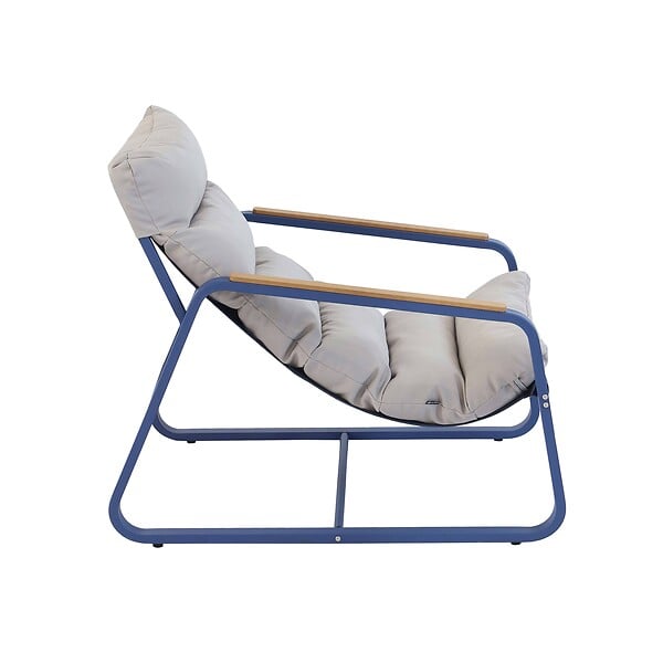 OVIALA - Fauteuil relax en acier et textilène avec repose-pieds bleu pacific - Sotia - large