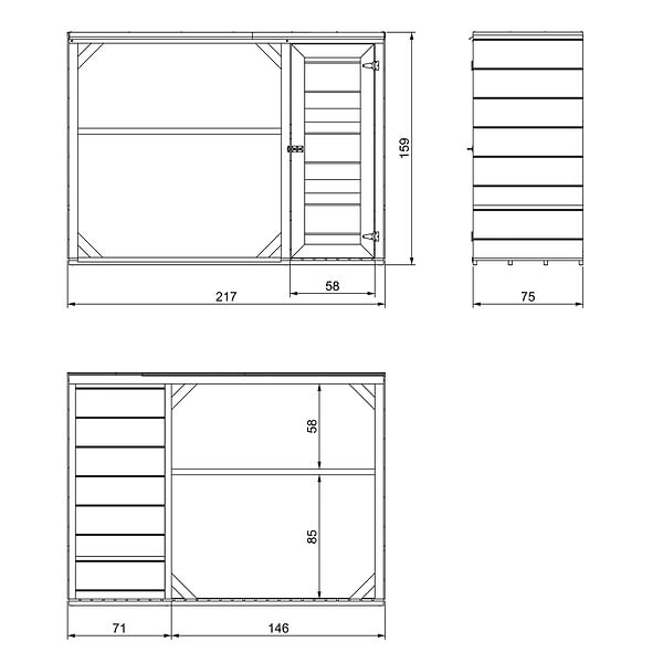 TIMBELA - Abri à bûches extérieur - 75 x 217 x H159 cm - Abri à outils et bûches - 1,09 m² + 0.53 m² - TIMBELA M981 - CAVERN STEEL - large
