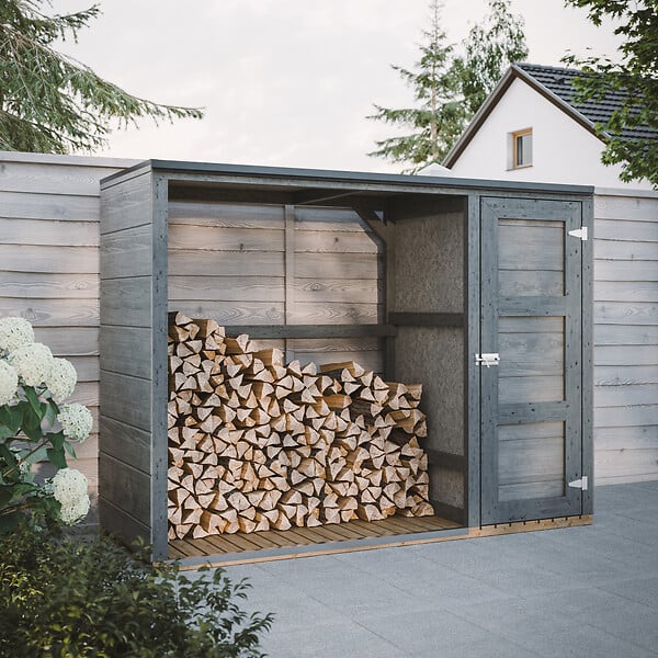 TIMBELA - Abri à bûches extérieur - 75 x 217 x H159 cm - Abri à outils et bûches - 1,09 m² + 0.53 m² - TIMBELA M981 - REDWOOD RED - large