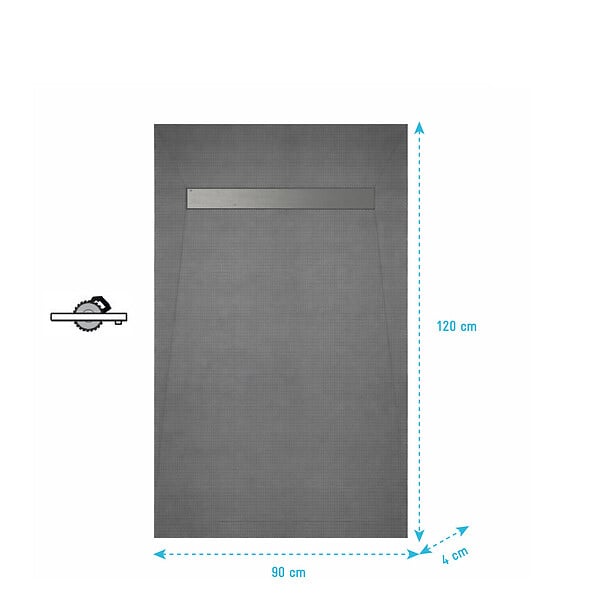 AURLANE - Receveur de douche à carreler 120x90 cm avec bonde écoulement linéaire - Grille finition chrome - large