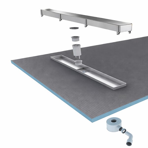 AURLANE - Receveur de douche à carreler 120x90 cm avec bonde écoulement linéaire - Grille finition chrome - large