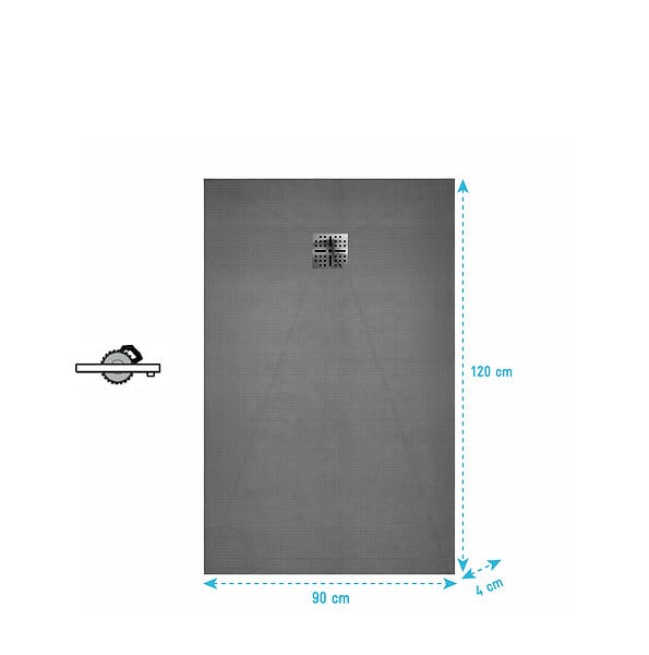AURLANE - Receveur de Douche à Carreler 120x90cm avec Bonde à Sortie Verticale - Grille Inox Chrome - large